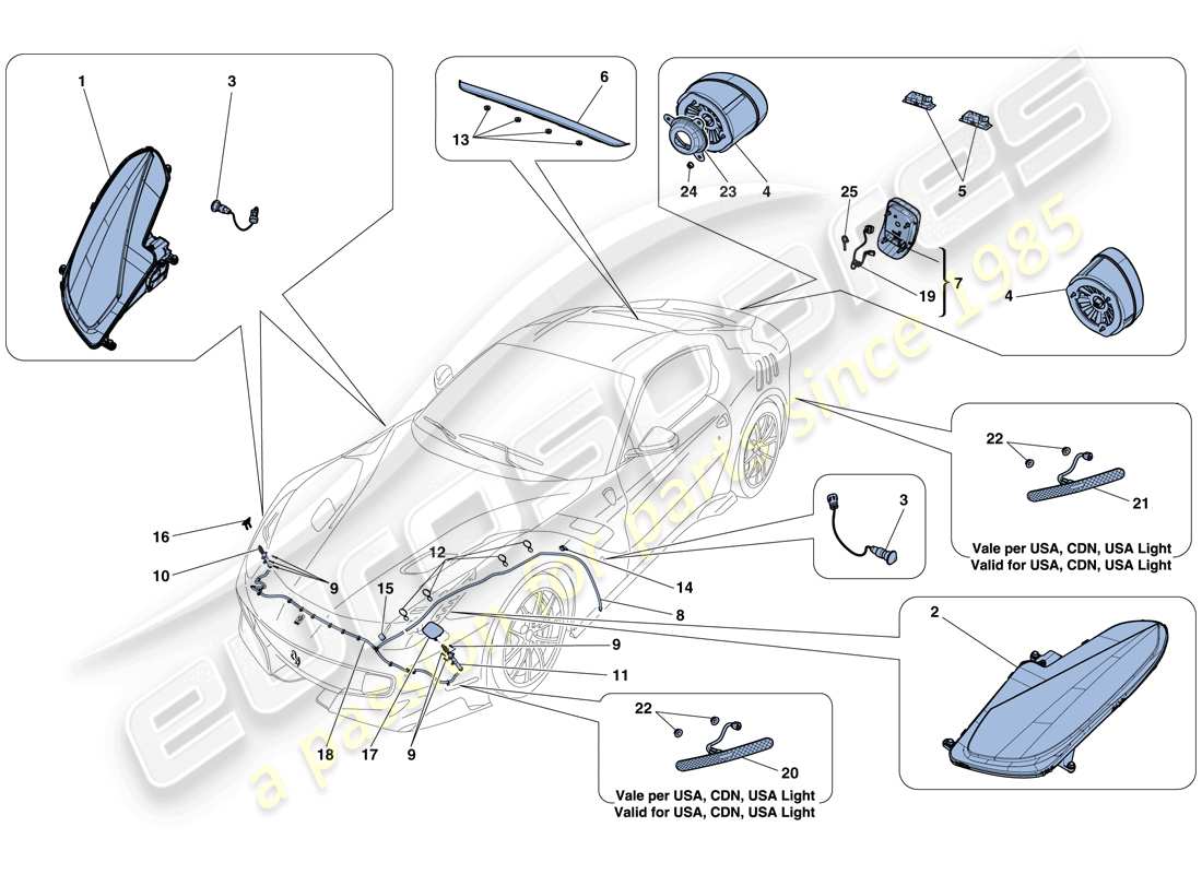 ferrari f12 tdf (usa) headlights and taillights part diagram