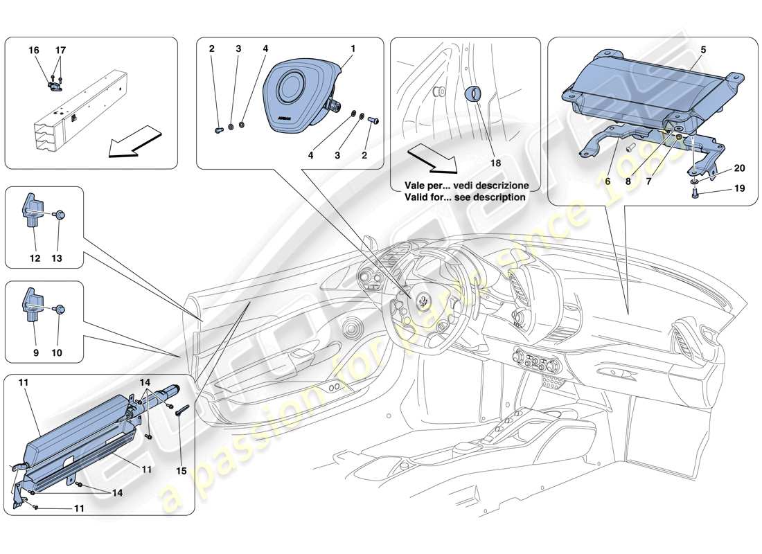 ferrari 488 spider (rhd) airbags part diagram