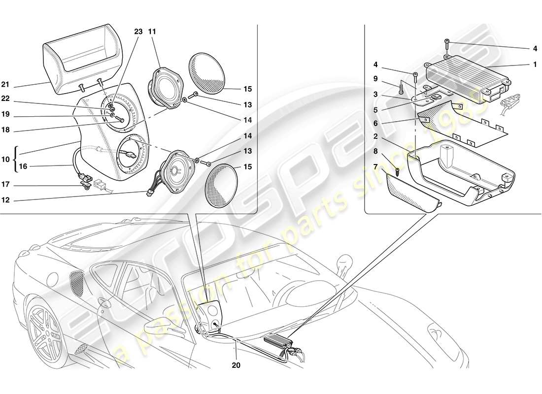 ferrari f430 coupe (rhd) radio amplifier system part diagram