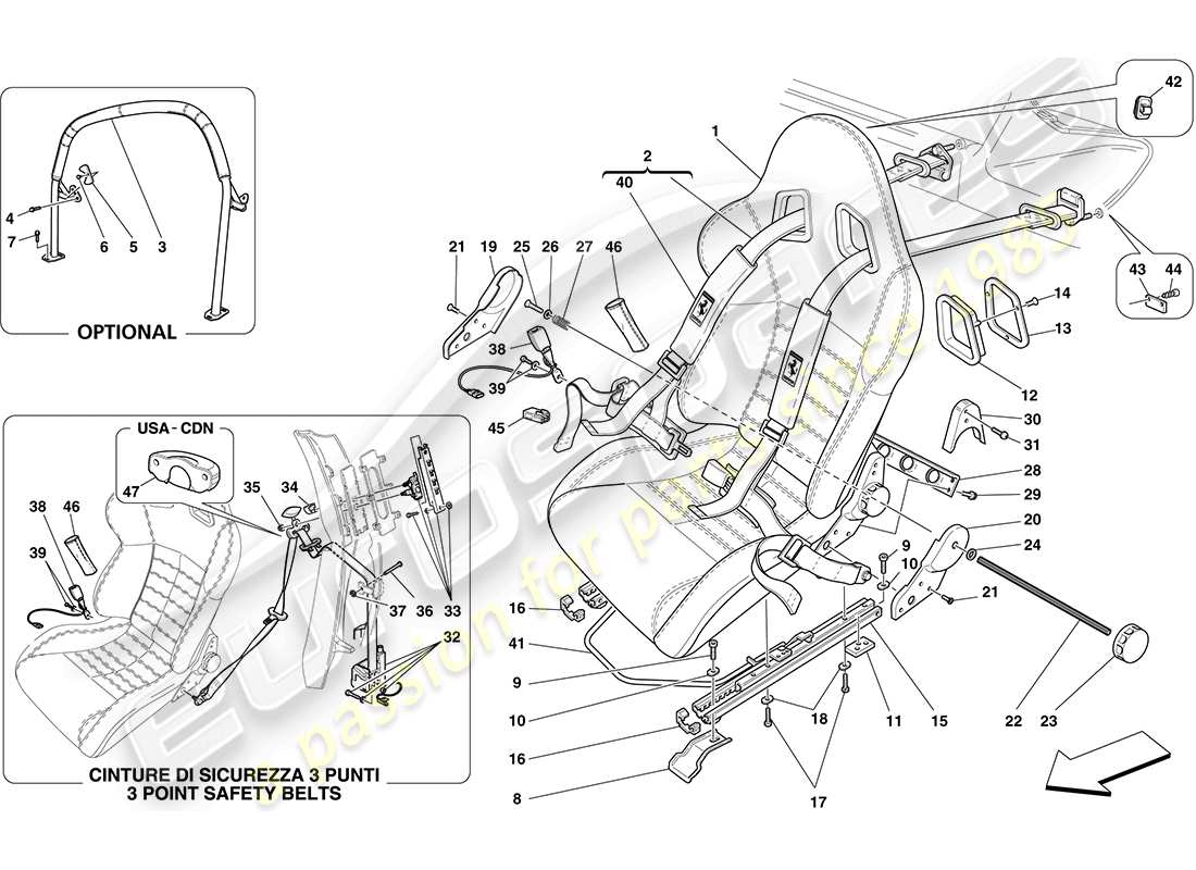 ferrari f430 coupe (rhd) racing seat-4 point seat harness-rollbar part diagram