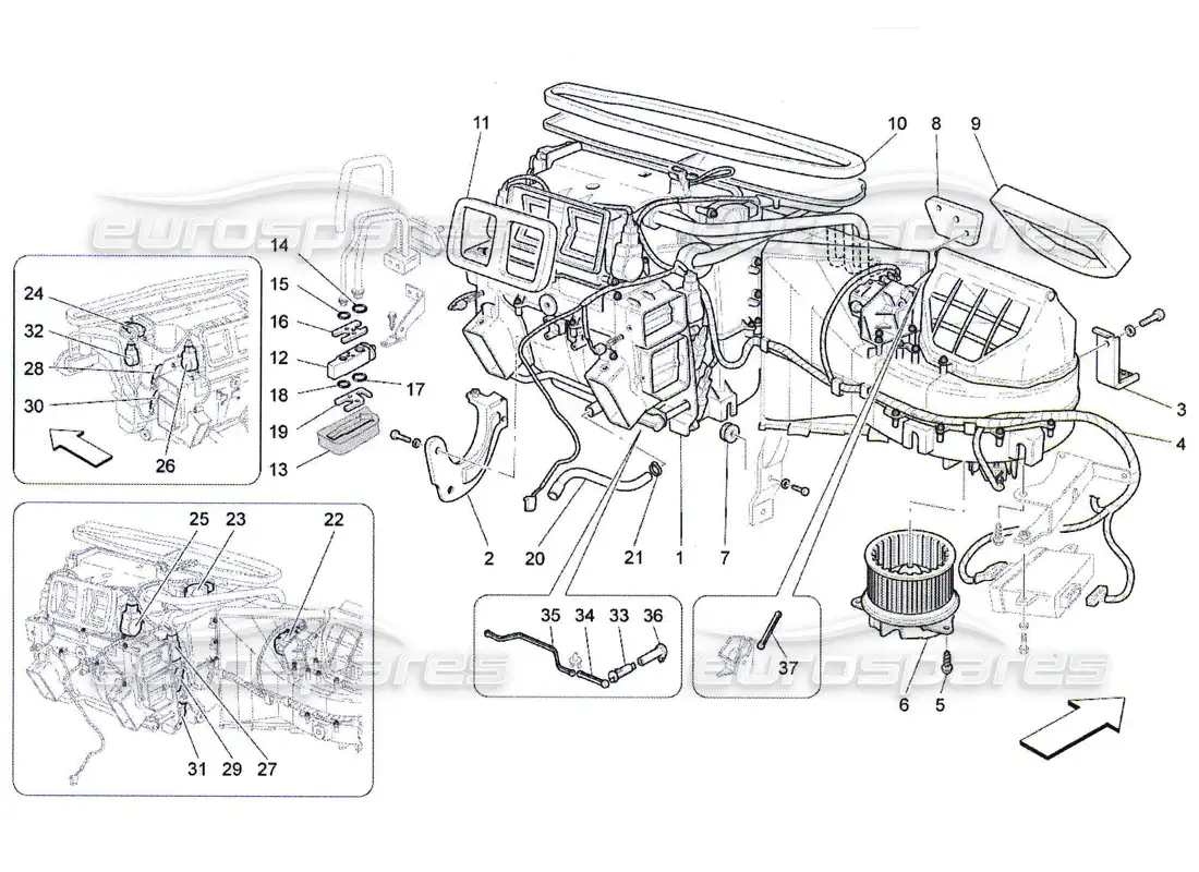 maserati qtp. (2010) 4.7 a c unit: dashboard devices parts diagram