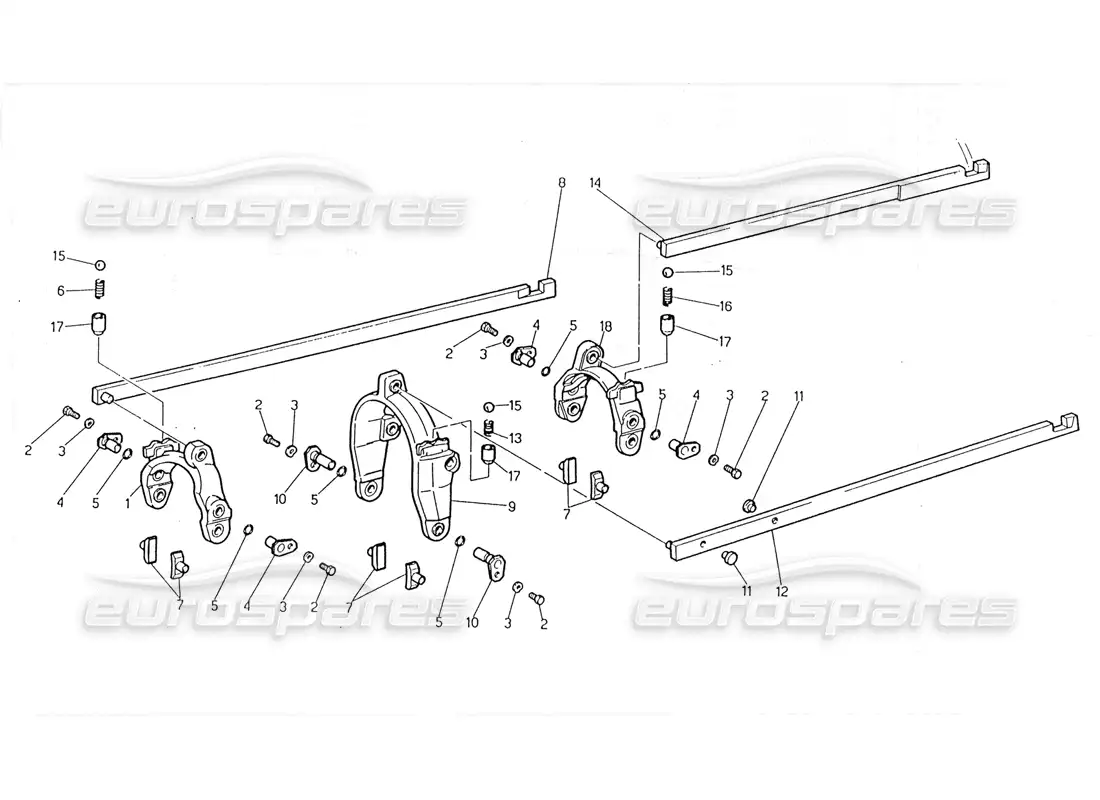 maserati 228 transmission - inside controls parts diagram