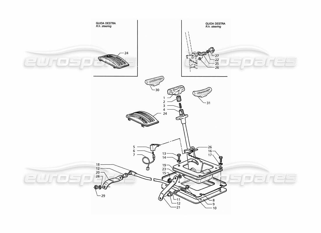 maserati qtp. 3.2 v8 (1999) automatic transmission (4hp) outside controls part diagram