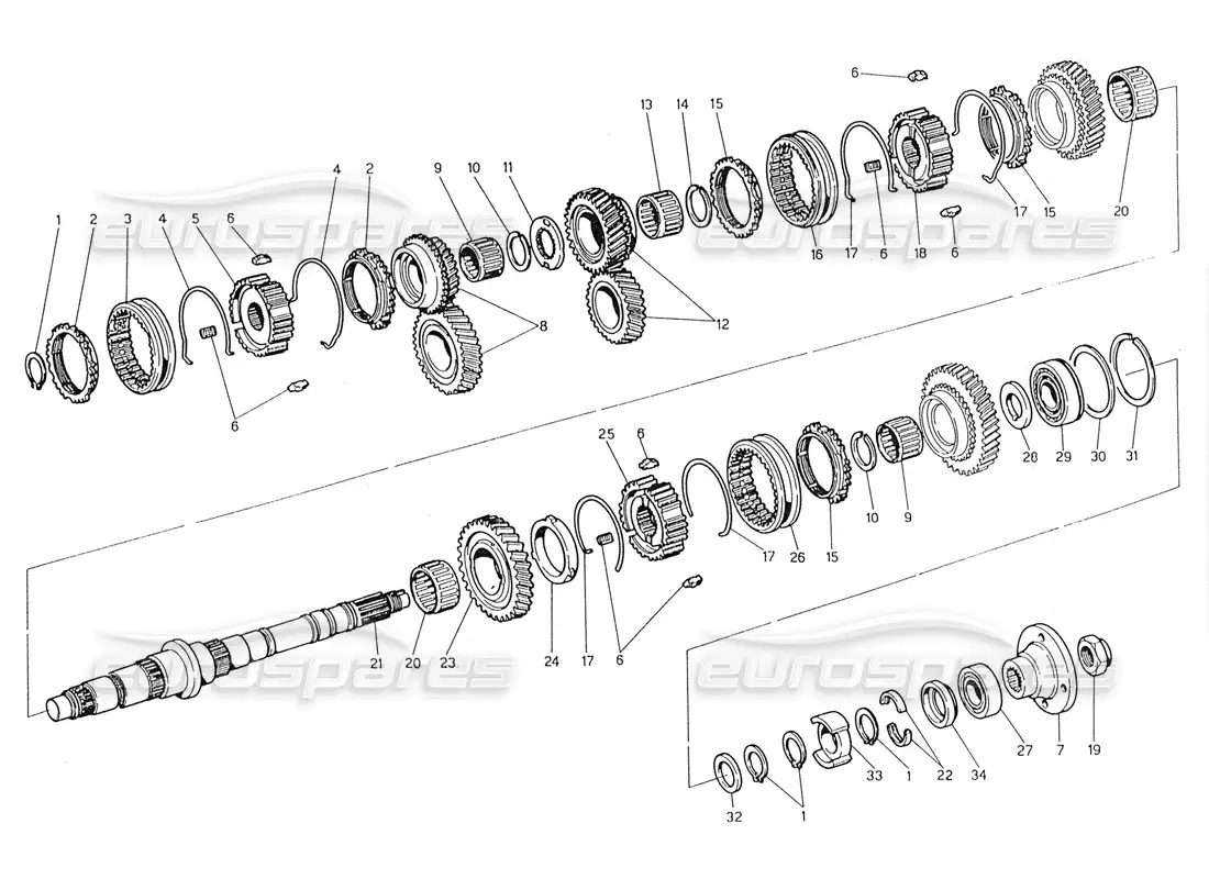 maserati 228 transmission - main shaft parts diagram