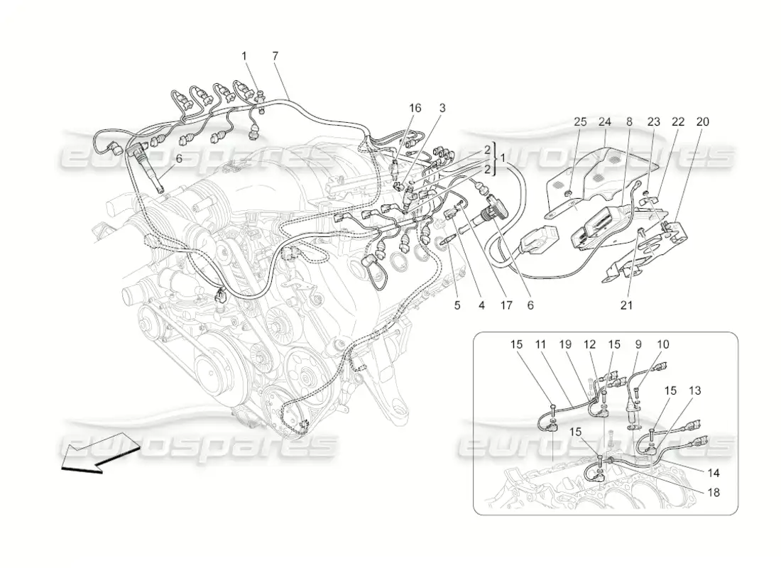 maserati grancabrio (2011) 4.7 electronic control: injection and engine timing control parts diagram