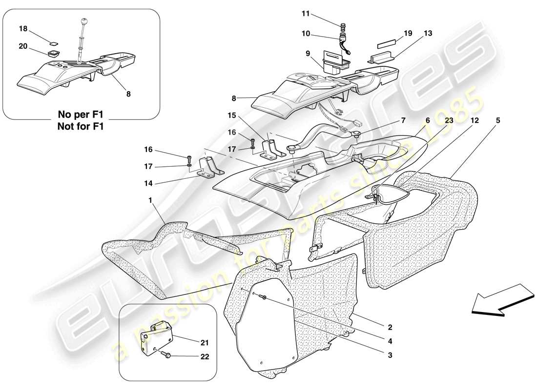 ferrari 599 gtb fiorano (rhd) tunnel - substructure and accessories part diagram