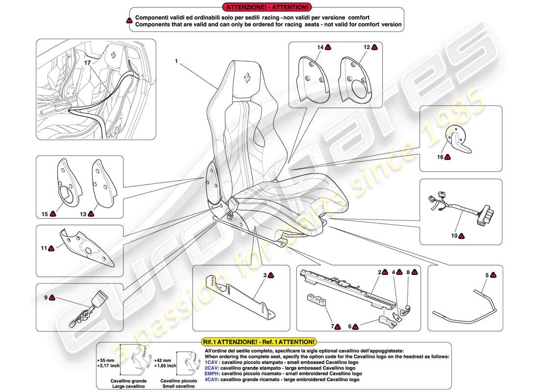 ferrari 599 sa aperta (rhd) front racing seat - guides and adjustment mechanisms part diagram