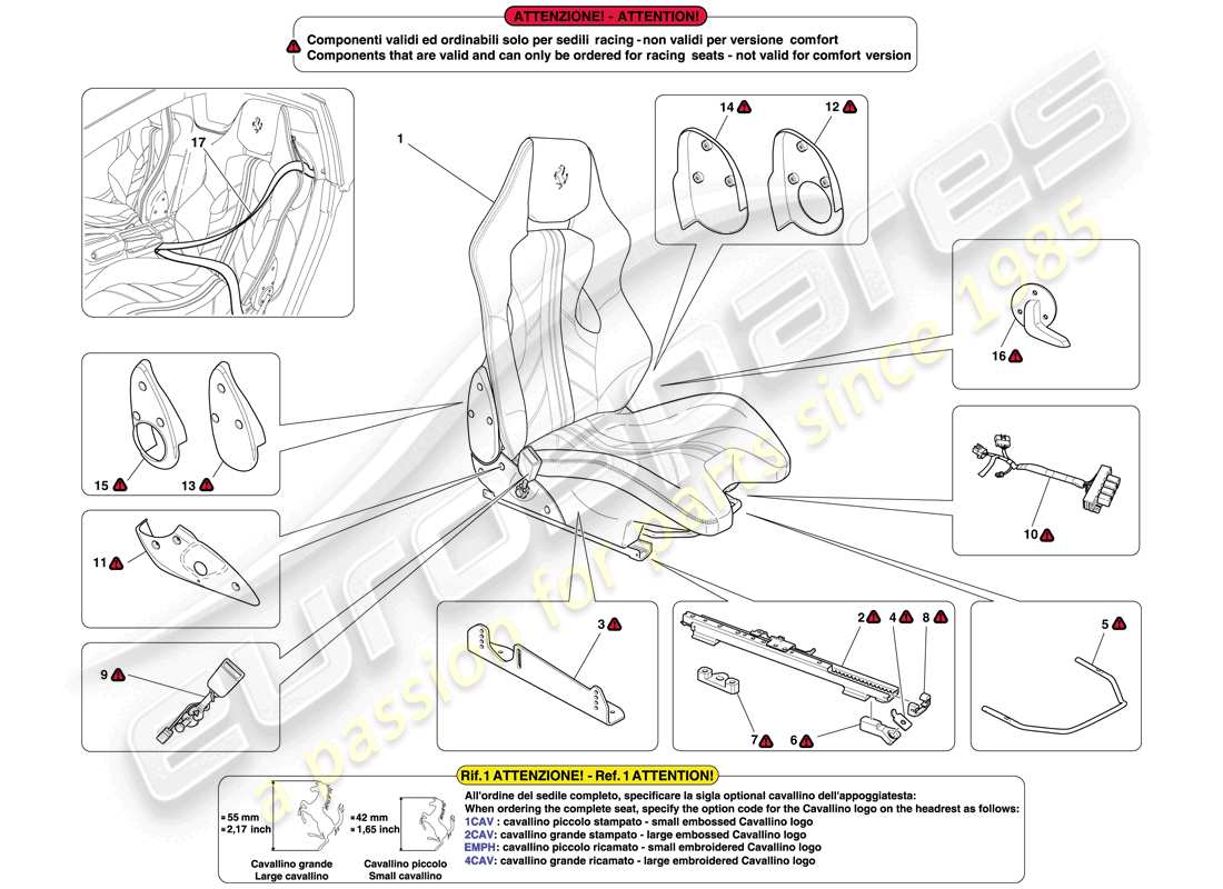 ferrari 599 sa aperta (europe) front racing seat - guides and adjustment mechanisms part diagram