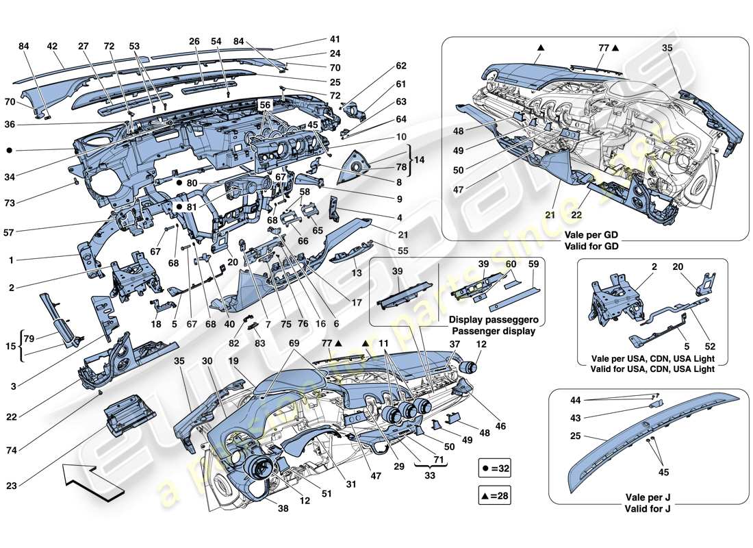 ferrari f12 berlinetta (europe) dashboard parts diagram
