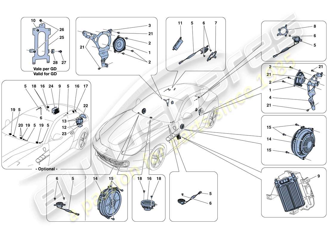 ferrari gtc4 lusso t (rhd) audio speaker system part diagram