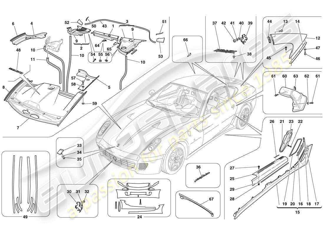 ferrari 599 gtb fiorano (rhd) exterior trim part diagram