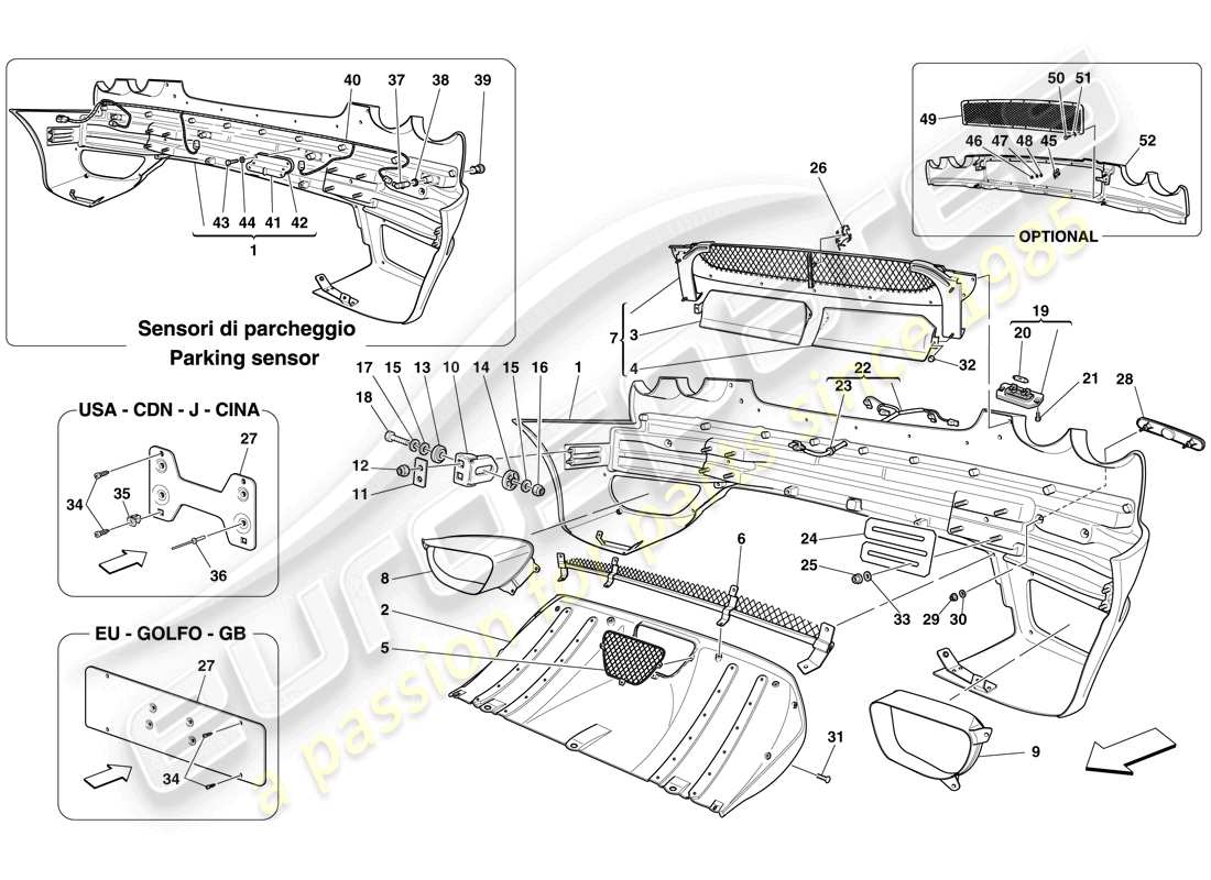 ferrari f430 spider (europe) rear bumper part diagram