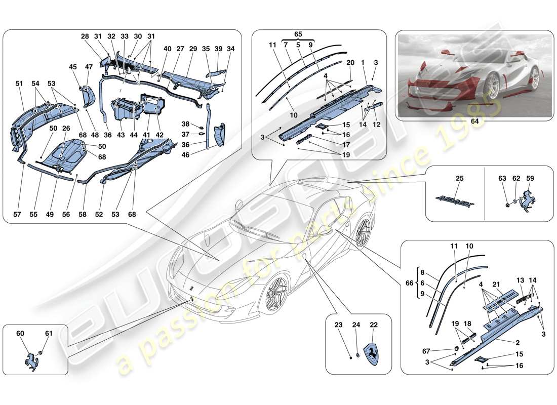 ferrari 812 superfast (europe) shields - external trim parts diagram