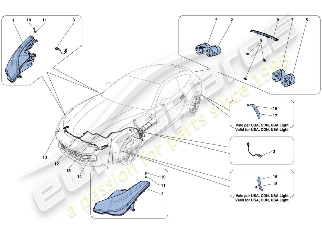 ferrari gtc4 lusso t (usa) headlights and taillights part diagram