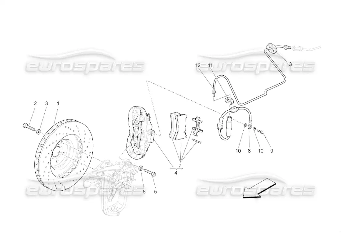 maserati qtp. (2010) 4.7 auto braking devices on front wheels parts diagram