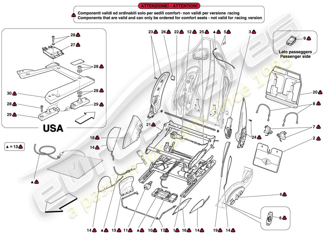 ferrari 599 sa aperta (rhd) front seat - guides and adjustment mechanisms part diagram