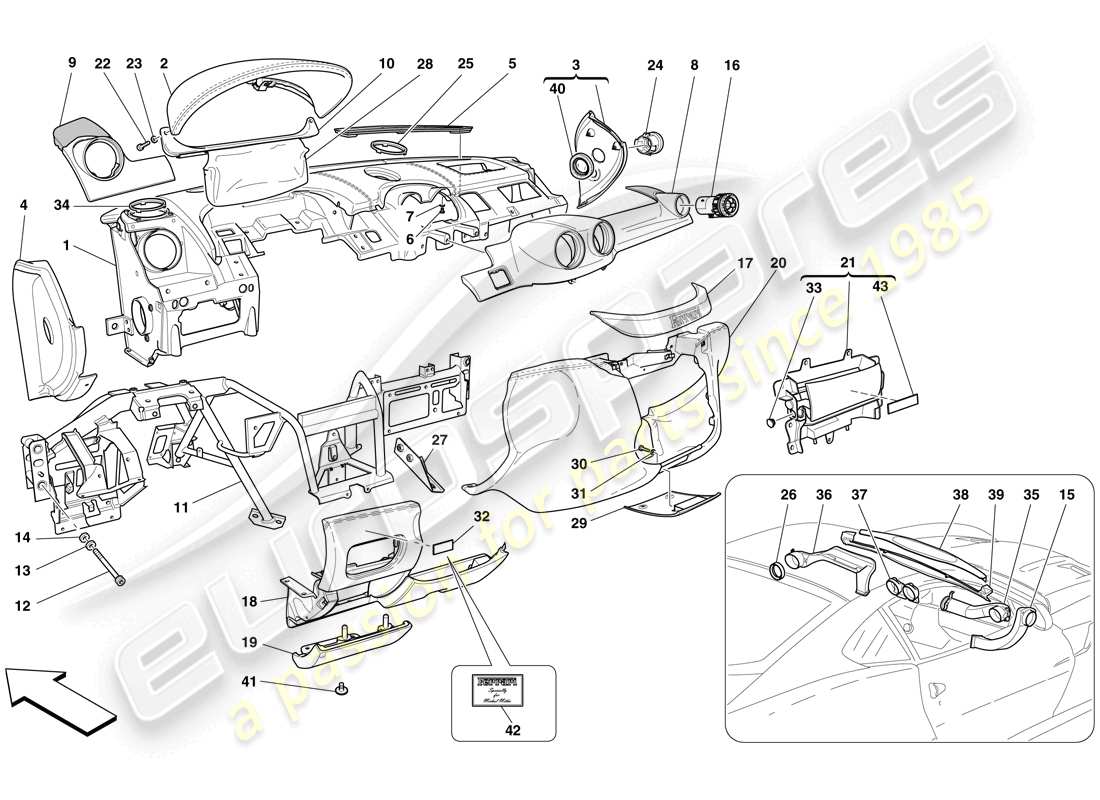 ferrari 599 gto (rhd) dashboard parts diagram
