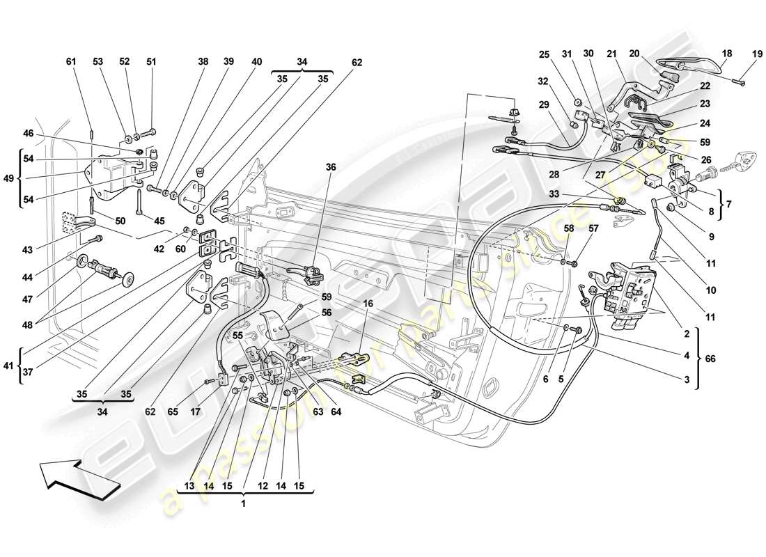 ferrari f430 scuderia spider 16m (europe) doors - opening mechanism and hinges part diagram