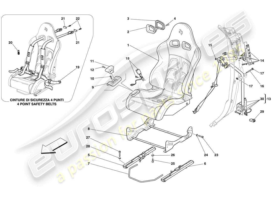 ferrari 599 gtb fiorano (usa) front racing seat - rails and mechanism part diagram