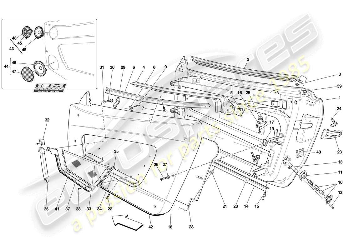 ferrari f430 scuderia spider 16m (europe) doors - substructure and trim part diagram