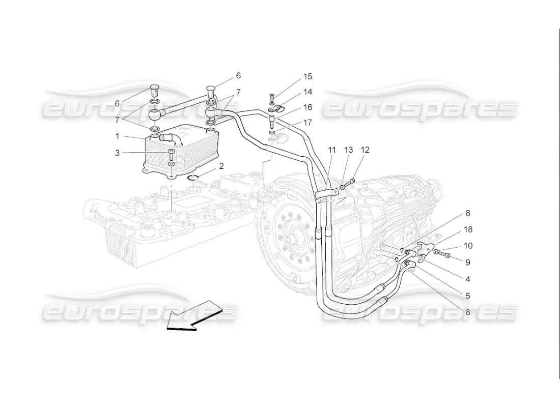 maserati qtp. (2010) 4.7 auto lubrication and gearbox oil cooling parts diagram