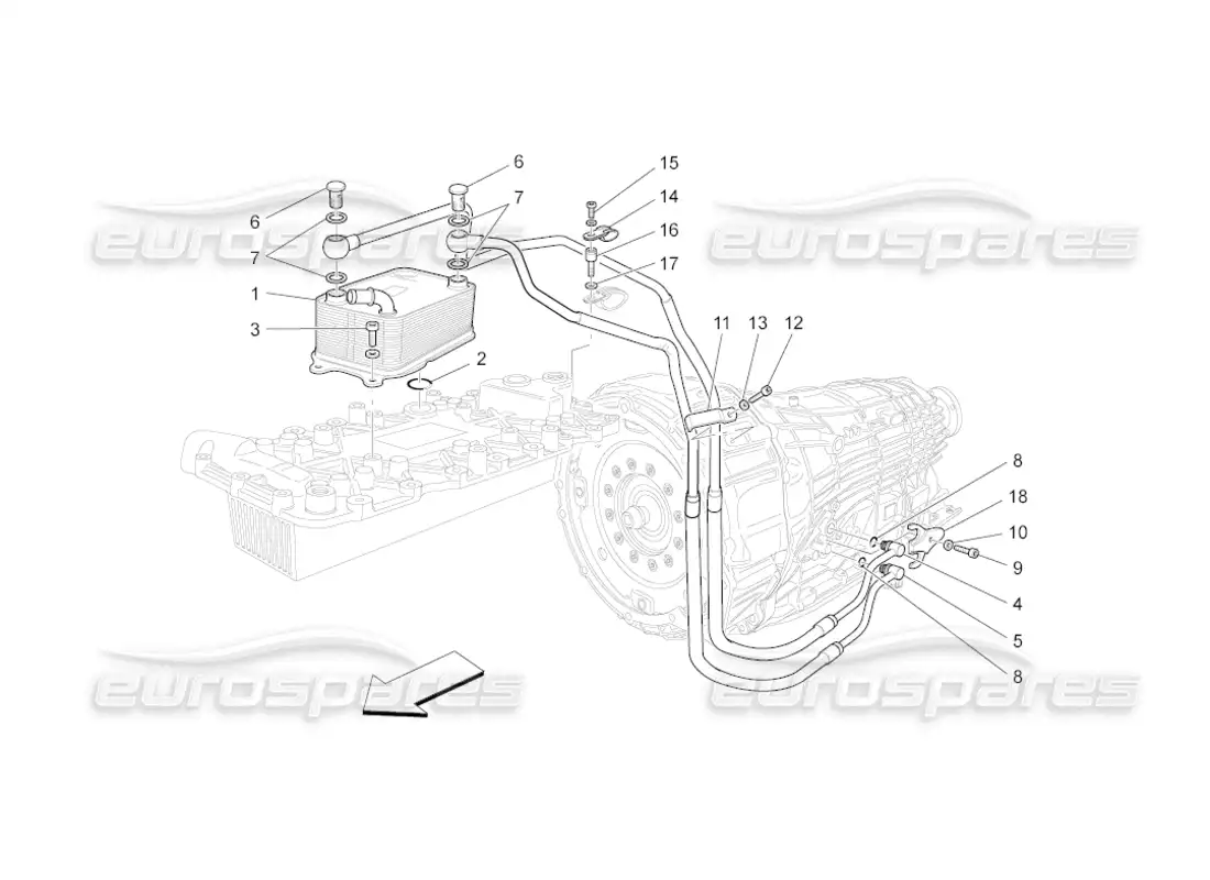 maserati grancabrio (2011) 4.7 lubrication and gearbox oil cooling parts diagram