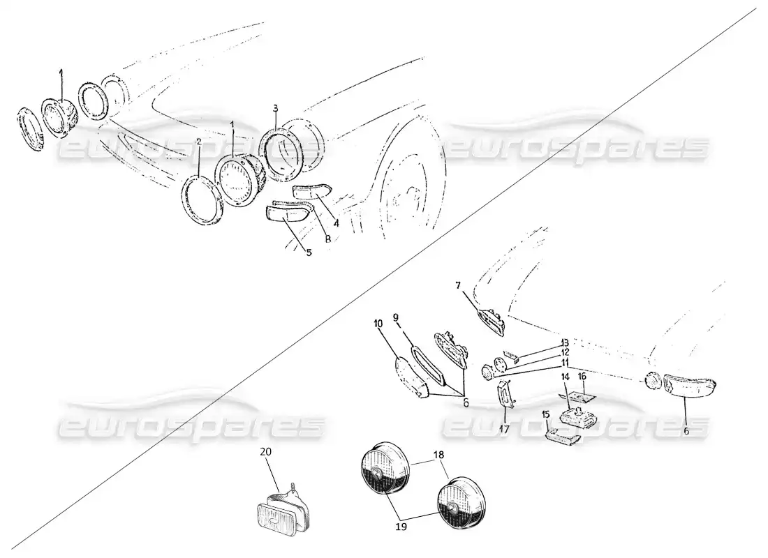 ferrari 275 (pininfarina coachwork) gruppo fari e fanalina posteriori parts diagram