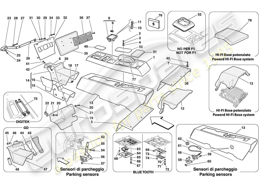 ferrari f430 coupe (rhd) tunnel - substructure and accessories part diagram