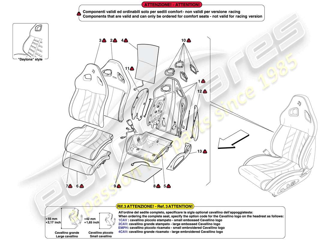 ferrari 599 sa aperta (europe) front seat - trim and internal components part diagram