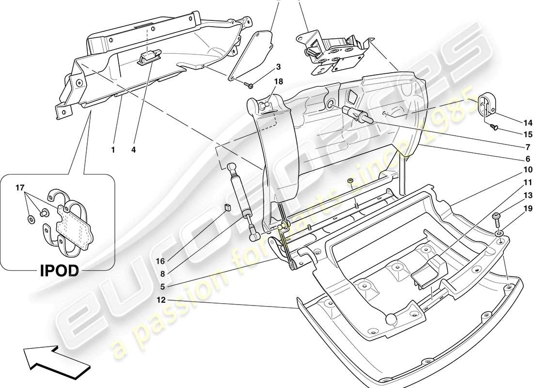 ferrari f430 coupe (rhd) glove compartment part diagram