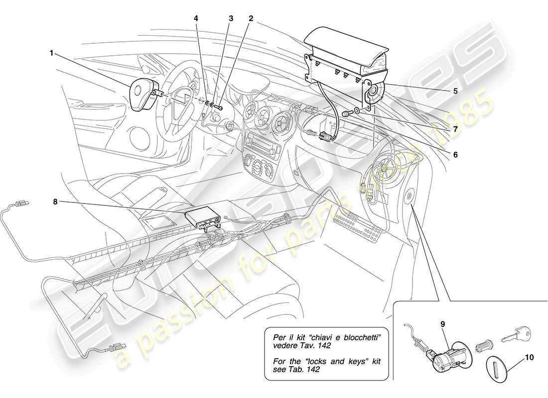 ferrari f430 coupe (rhd) airbags part diagram