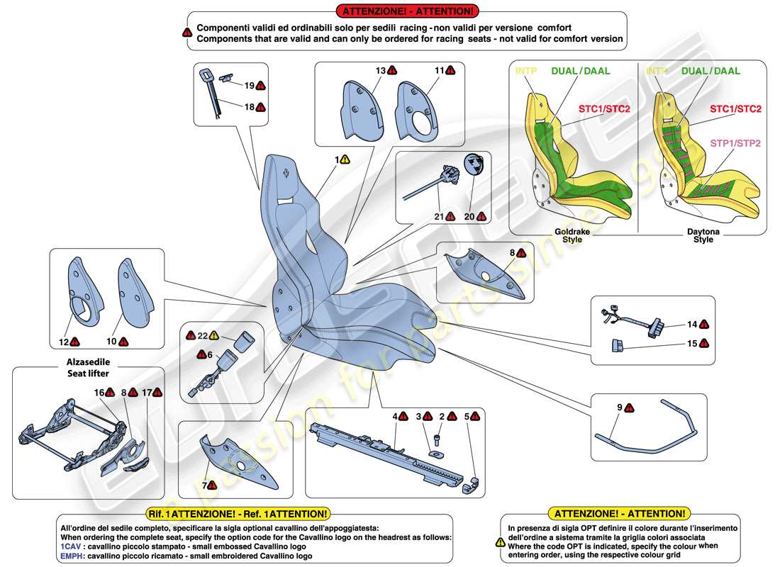 ferrari 488 spider (rhd) racing seat parts diagram