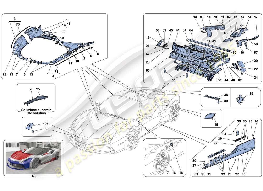 ferrari 488 spider (rhd) shields - external trim part diagram