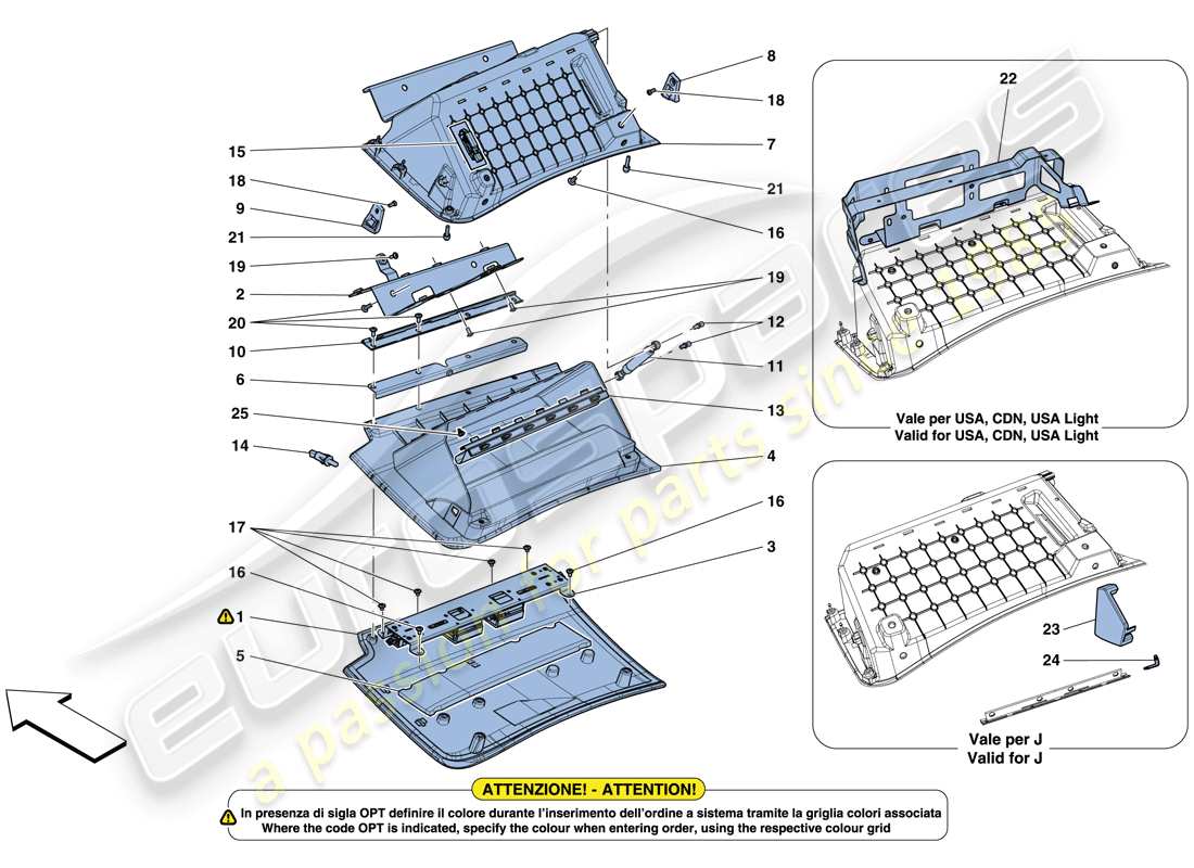 ferrari gtc4 lusso t (usa) glove compartment part diagram