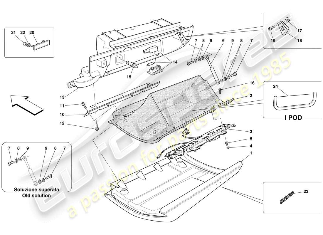 ferrari 599 gtb fiorano (europe) glove compartment parts diagram