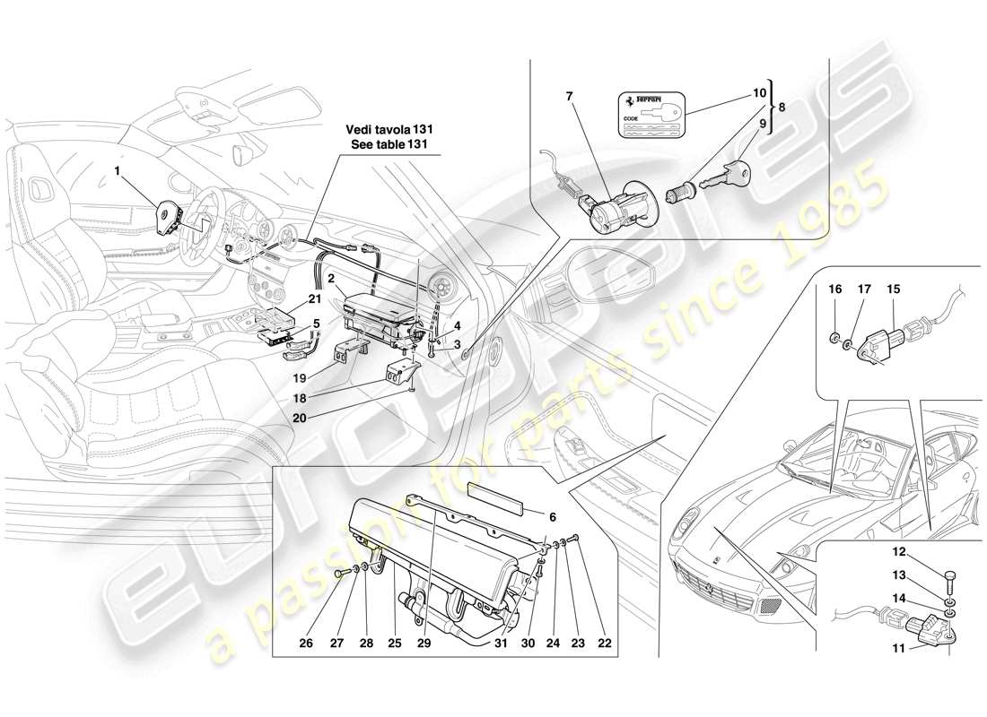 ferrari 599 gtb fiorano (usa) airbag part diagram