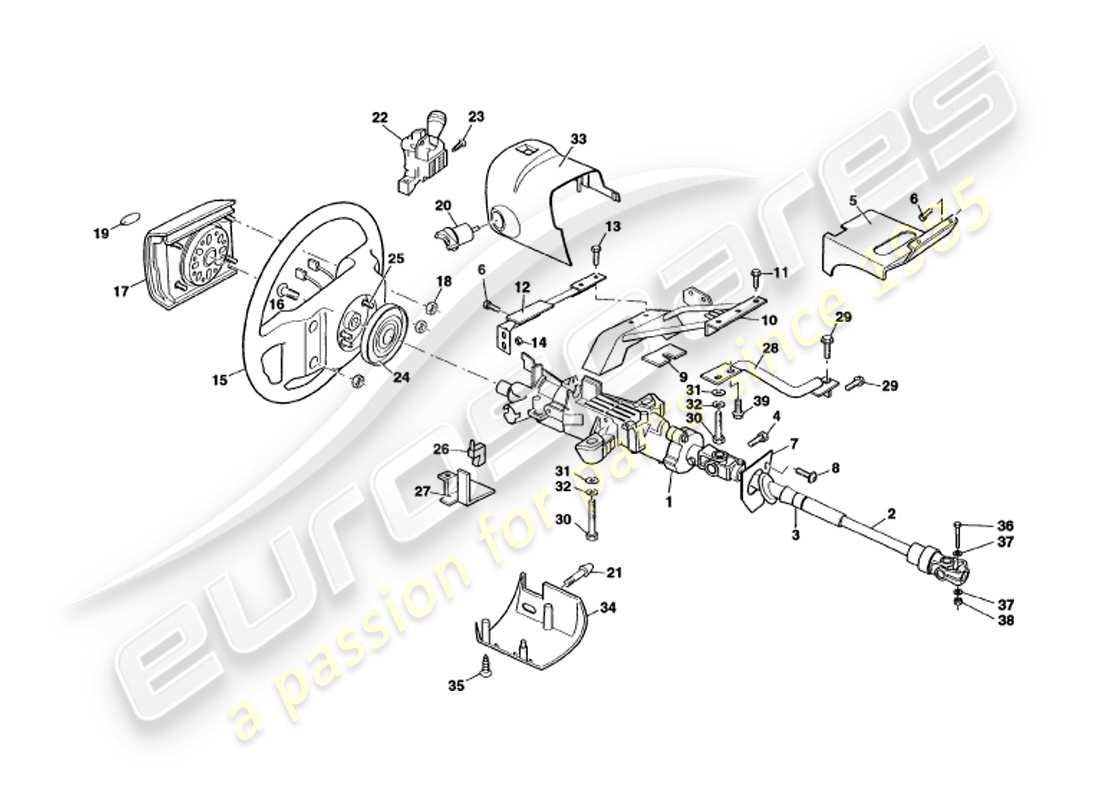 aston martin v8 volante (1999) steering column part diagram