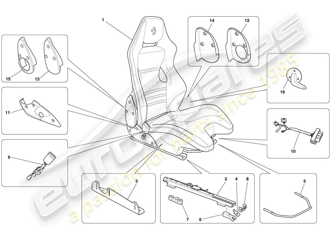 ferrari 599 gto (europe) front racing seat - rails and mechanism part diagram