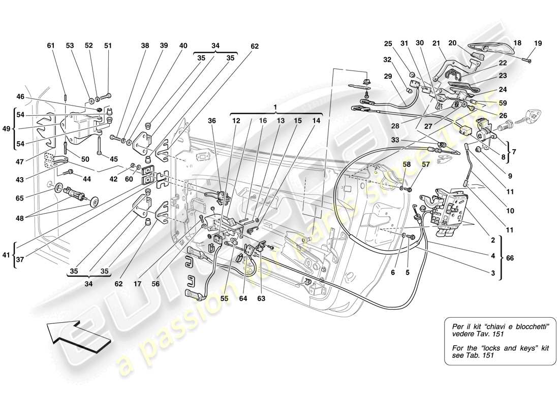 ferrari f430 spider (europe) doors - opening mechanism and hinges part diagram