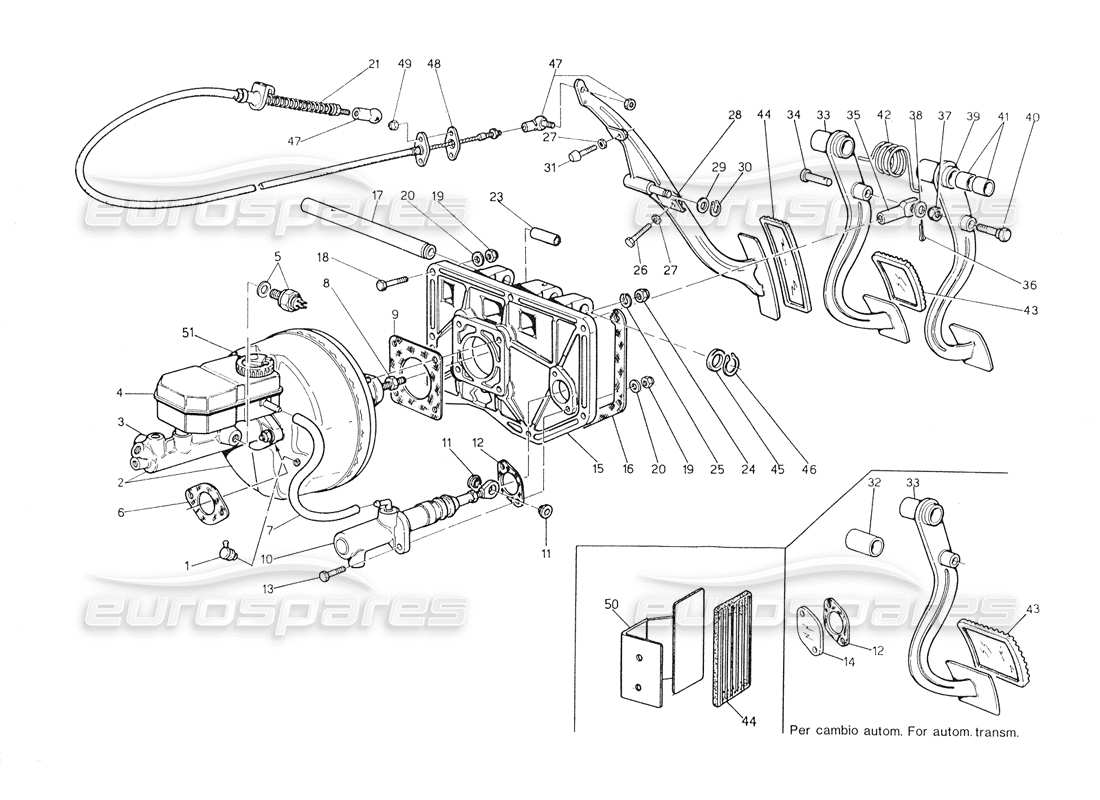 maserati biturbo spider pedal assy - brake booster clutch pump for rhd part diagram