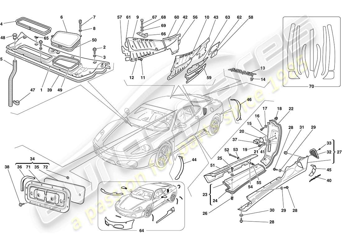 ferrari f430 coupe (rhd) shields - external trim part diagram
