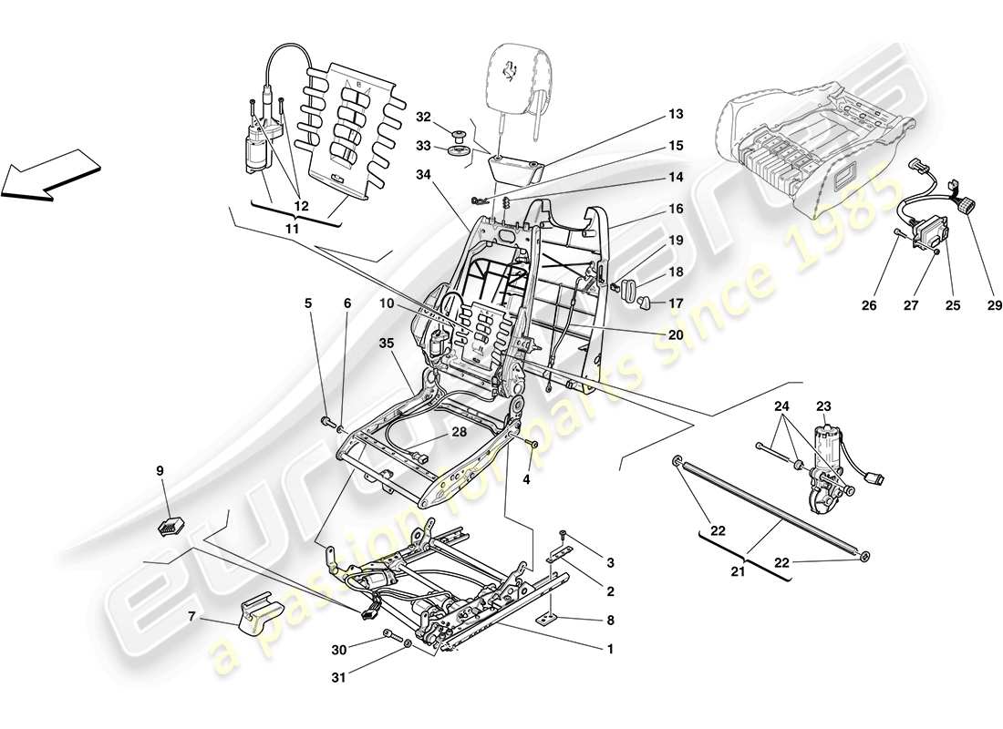 ferrari f430 coupe (usa) electric seat - guides and adjustment mechanisms parts diagram