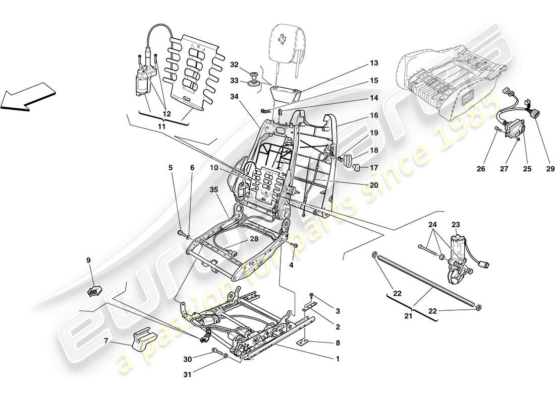 ferrari f430 coupe (usa) electric seat - guides and adjustment mechanisms part diagram