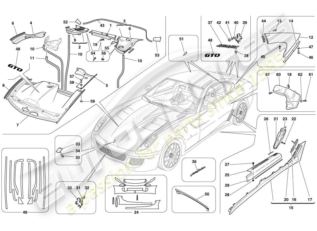 ferrari 599 gto (europe) exterior trim part diagram