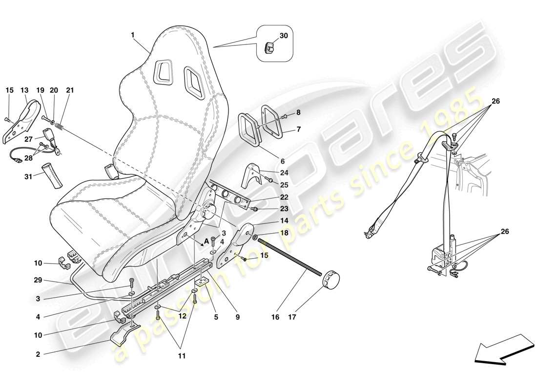 ferrari f430 spider (europe) racing seat- optional parts diagram