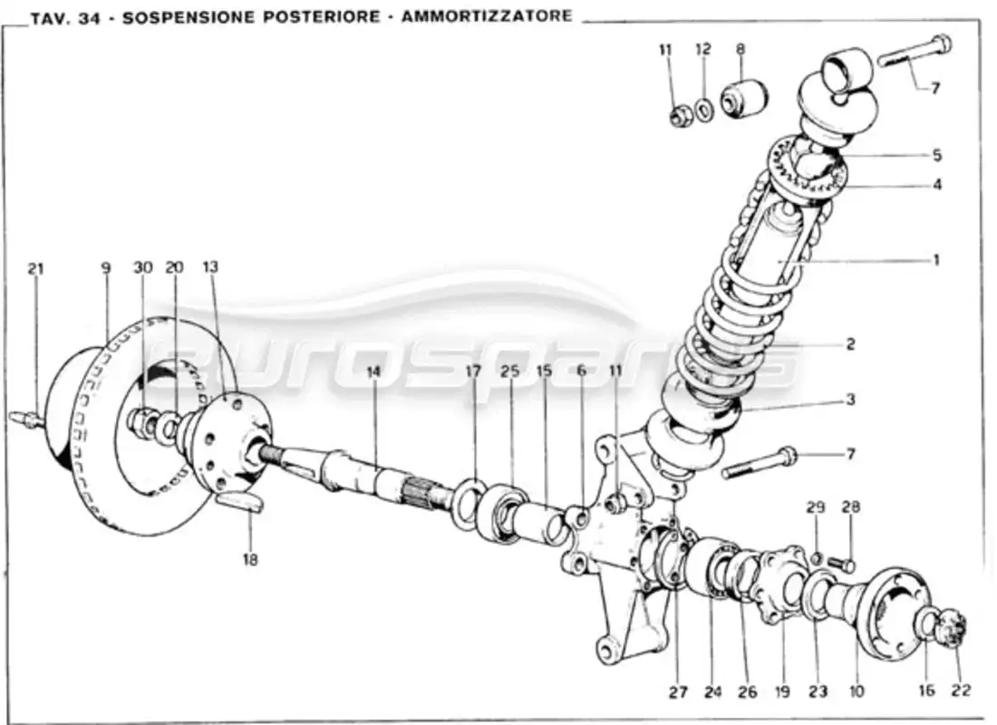 ferrari 246 gt series 1 rear suspension - shock absorber parts diagram