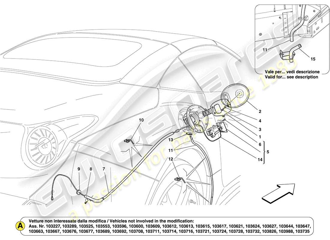 ferrari california (usa) fuel filler flap and controls parts diagram