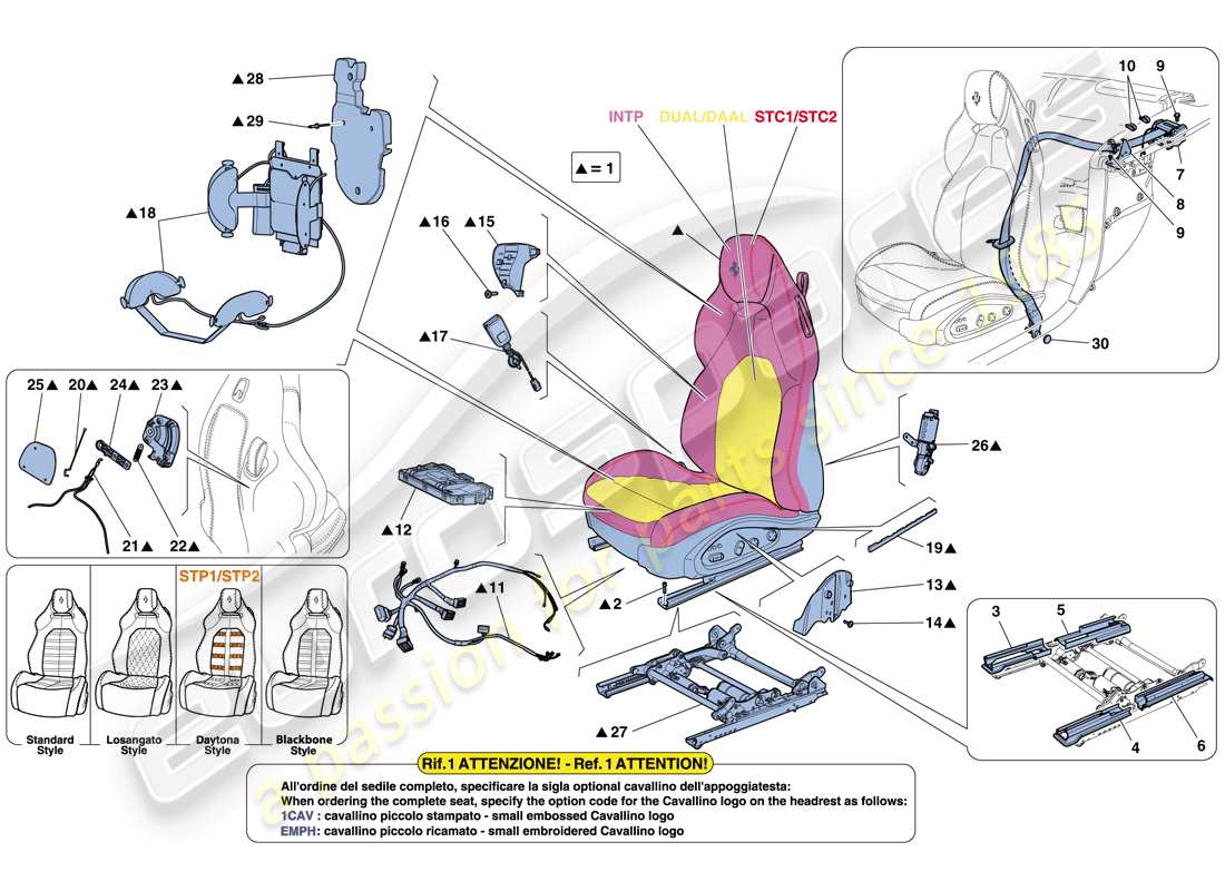 ferrari california t (rhd) front seat - seat belts parts diagram