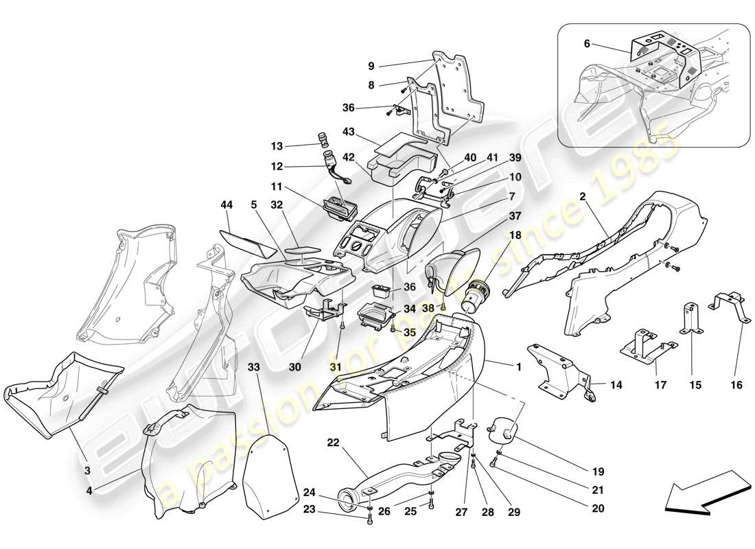 ferrari 612 scaglietti (rhd) tunnel - substructure and accessories parts diagram
