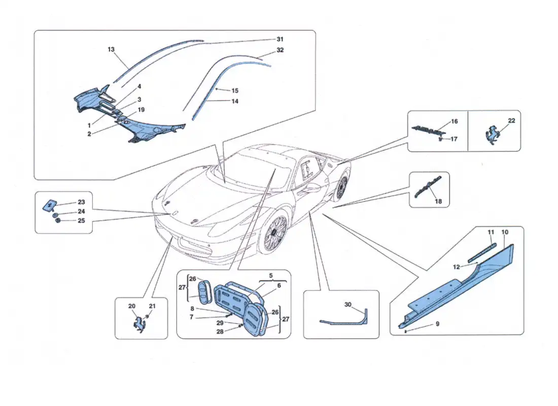 ferrari 458 challenge paratie - finiture esterne parts diagram